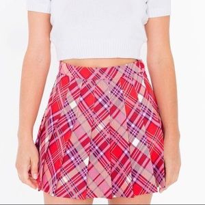 American Apparel Pink Purple Plaid Pleated Skirt!